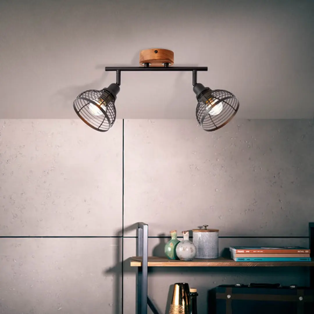 Brilliant Avia Plafondspot E14 - 2x40W - Zwart/Hout