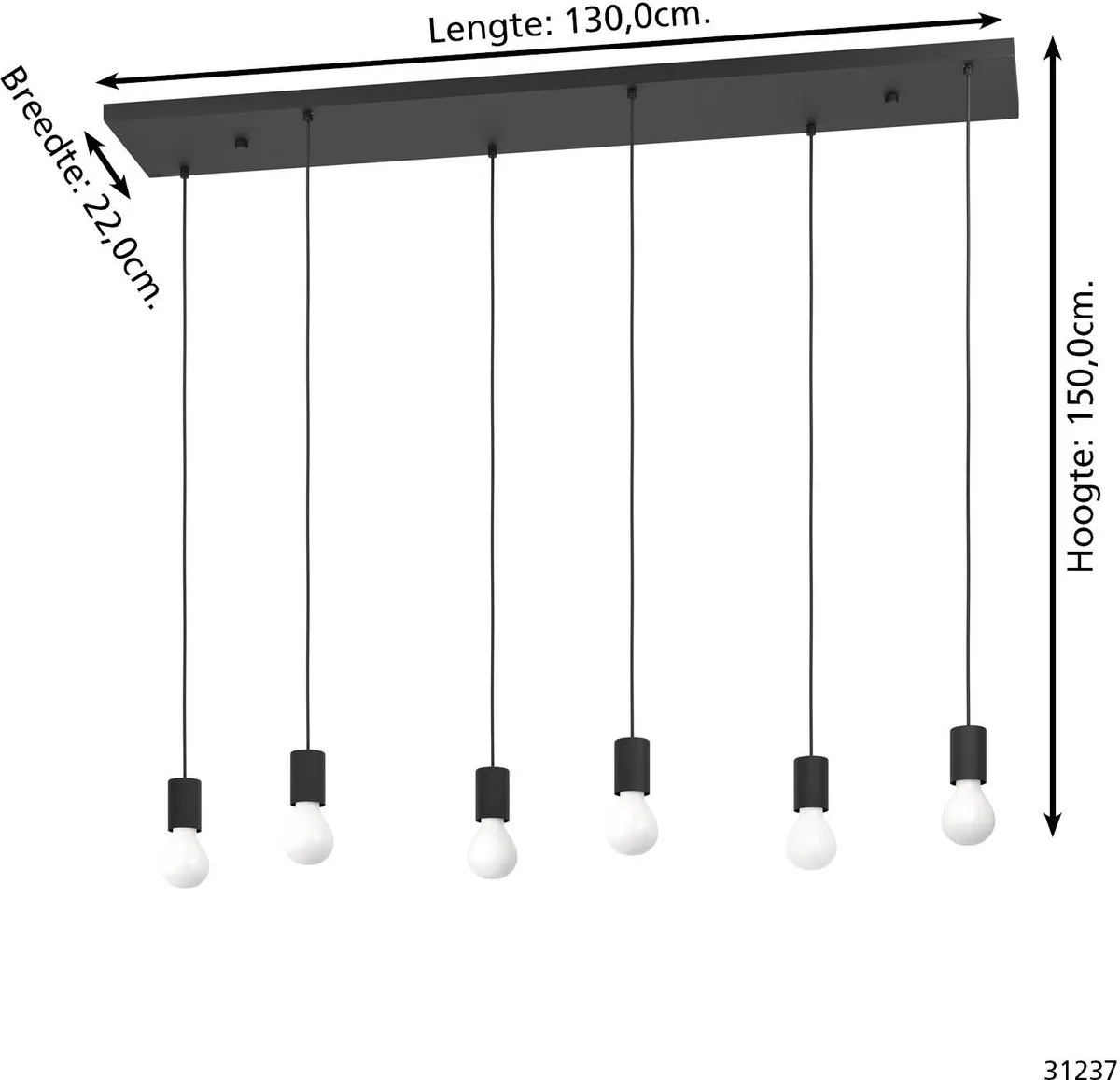 Eglo Nogalte Hanglamp 6x E27 - 130cm - Zwart