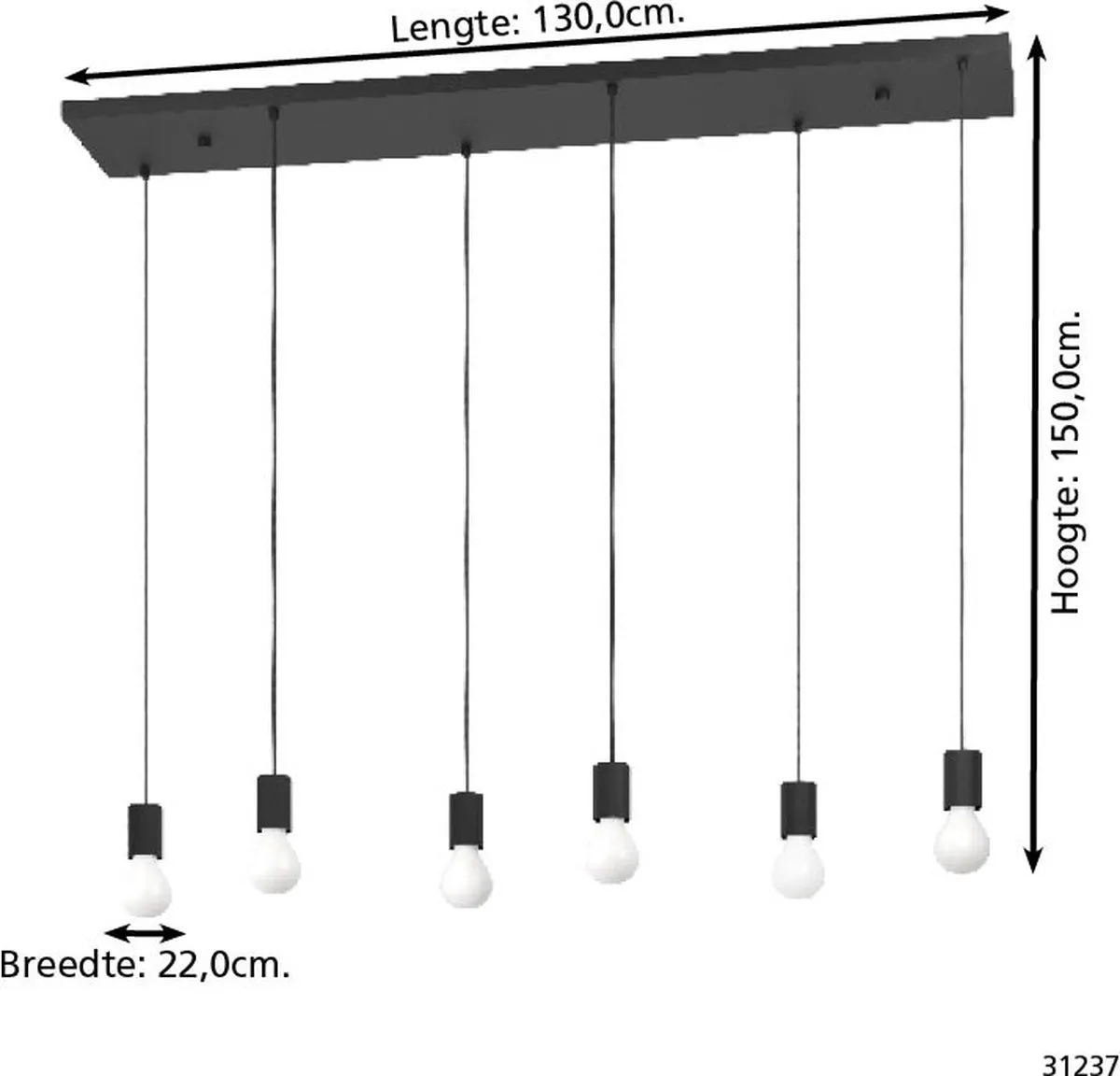 Eglo Nogalte Hanglamp 6x E27 - 130cm - Zwart - afbeelding 6 van 6