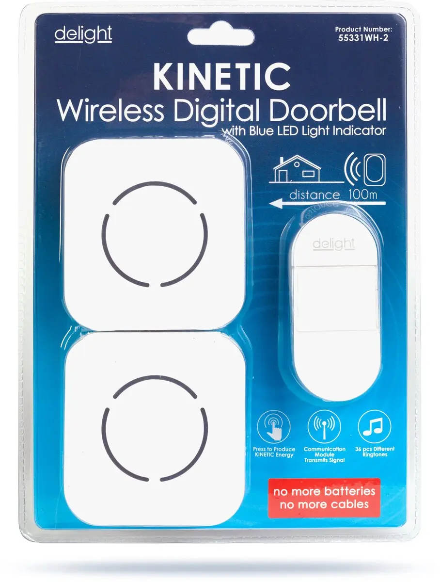 Delight Draadloze Deurbel 55331WH-2 - 2 Ontvangers - 36 Melodieën - Wit