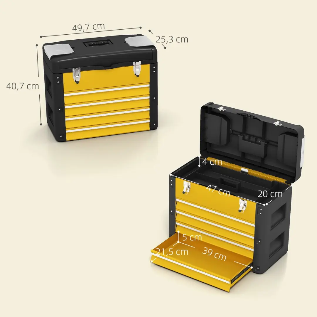 Homcom Gereedschapskist Geel 49,7x25,3x40,7cm