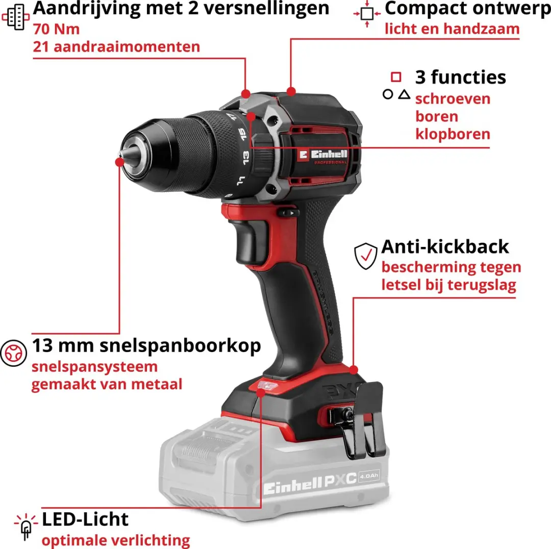 Einhell Professional TP-CD 18/70-C Li-i BL Accu Klopboormachine 70Nm