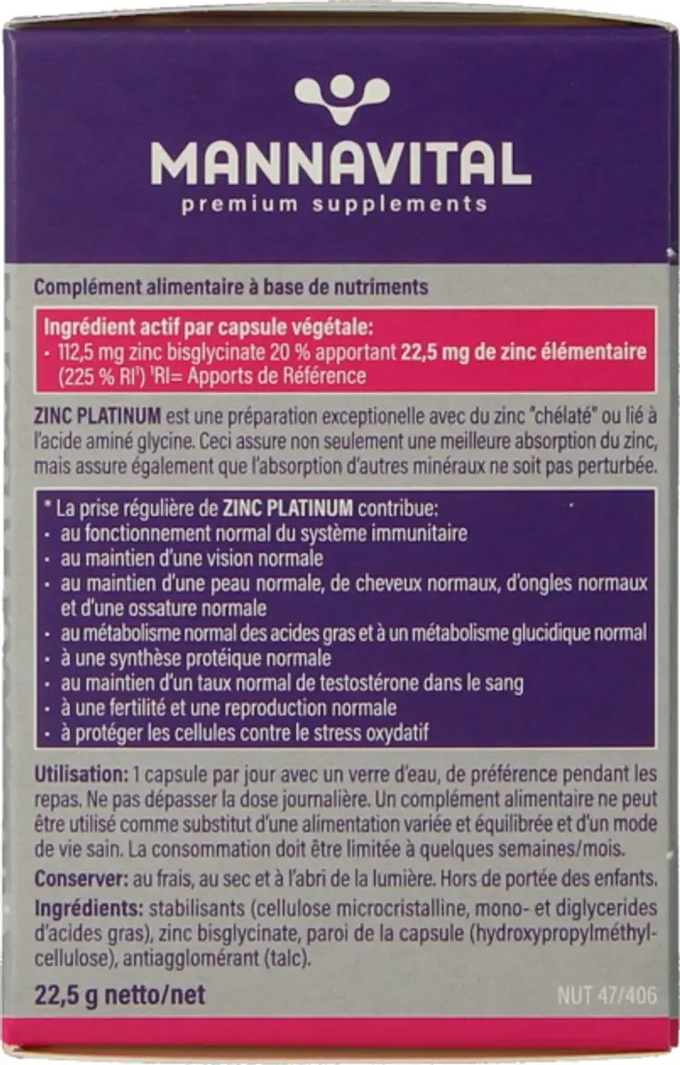 Mannavital Zink Platinum 60 Vegetarische Capsules