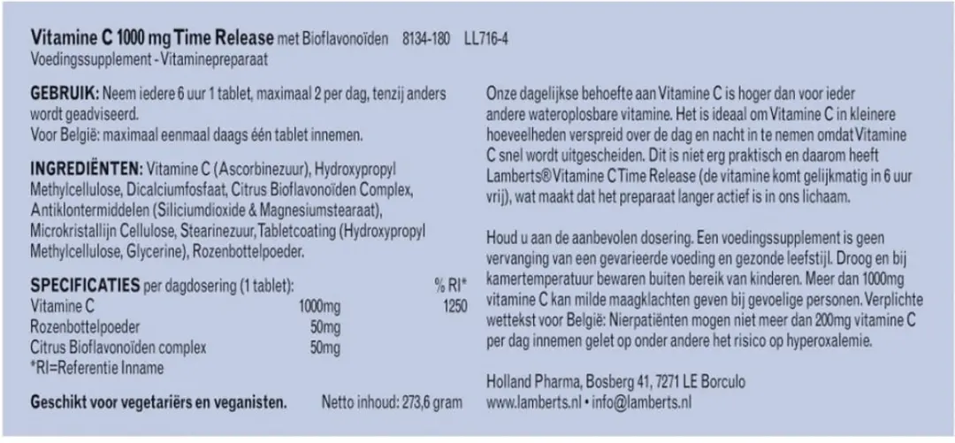 Lamberts Vitamine C 1000 Tr&Biof L8134 - 180 Stuks
