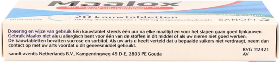Maalox Kauwtabletten Muntsmaak - 20 Stuks