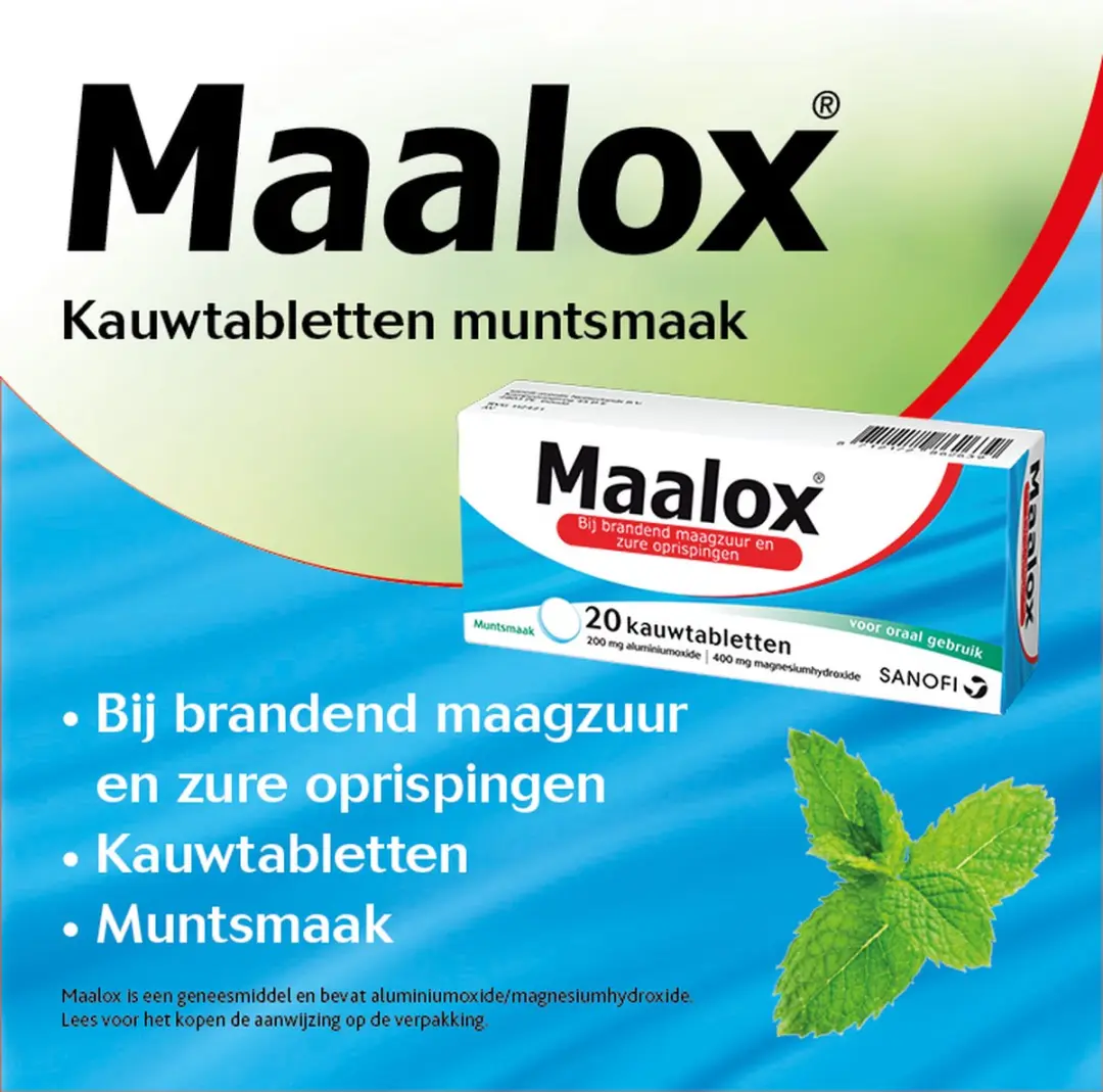Maalox Kauwtabletten Muntsmaak - 20 Stuks