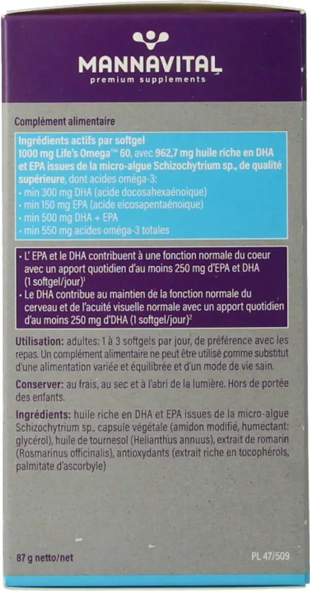 Mannavital Omega-3 Algenolie 60 Softgels