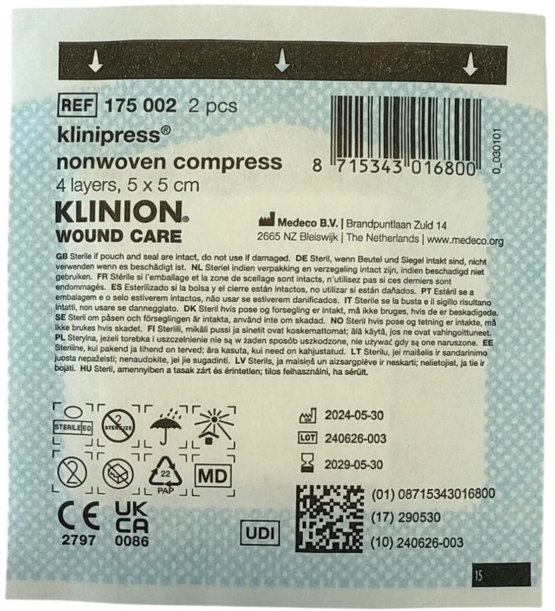 Klinion Non-Woven Kompres 5x5cm - 100 Stuks