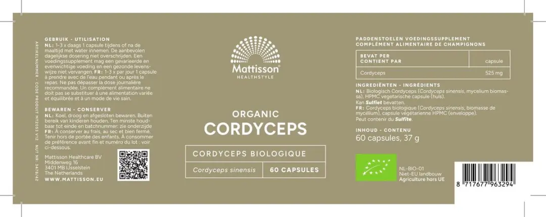 Mattisson Biologische Cordyceps Vegan 525mg Capsules - 60 Stuks