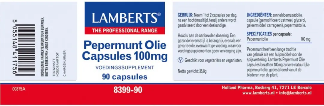 Lamberts Pepermuntolie 90 Capsules - 100mg
