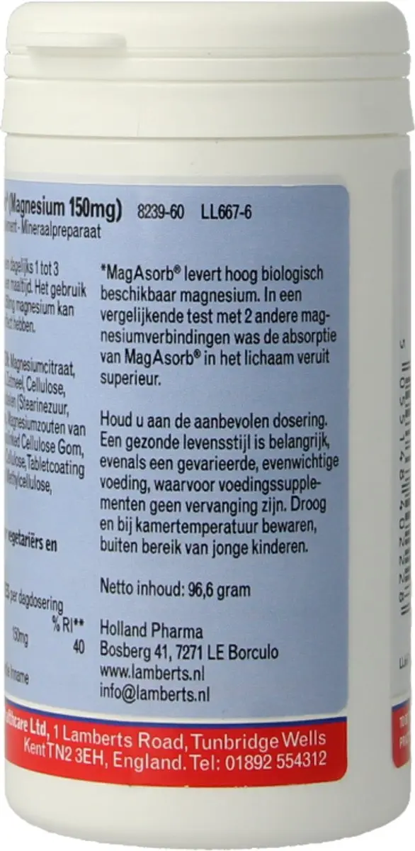 Lamberts MagAsorb Magnesiumcitraat 150mg - 60 Tabletten