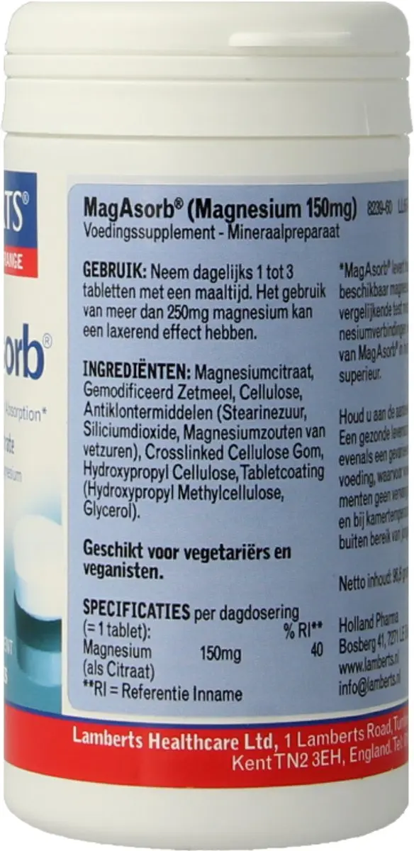 Lamberts MagAsorb Magnesiumcitraat 150mg - 60 Tabletten