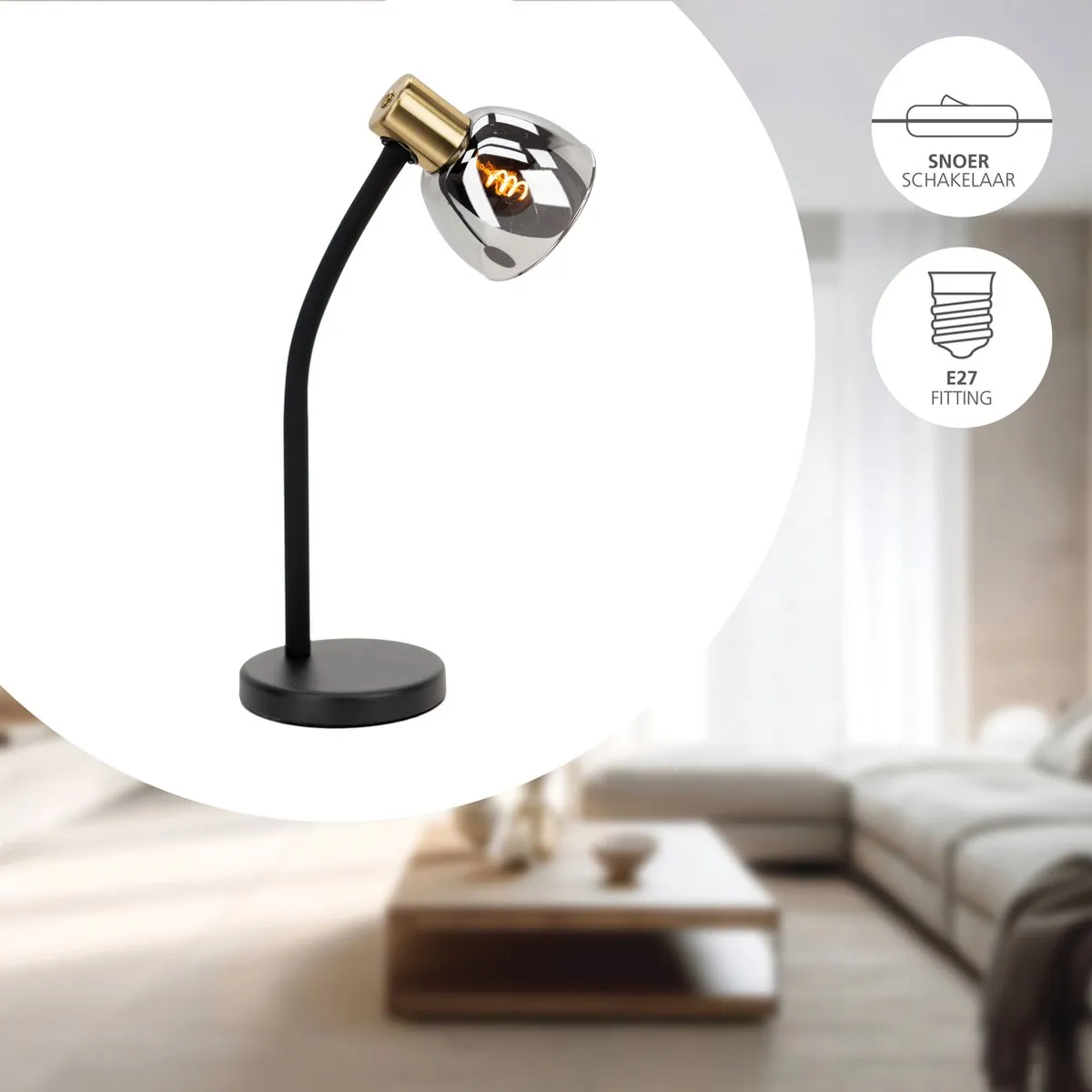 Eglo Macere Tafellamp E14 - 34cm - Zwart/Goud - afbeelding 6 van 6