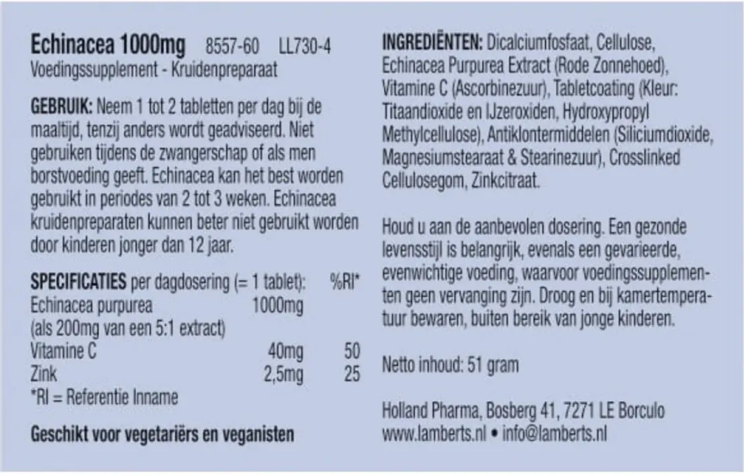 Lamberts Echinacea 1000mg Tabletten - 60 Stuks
