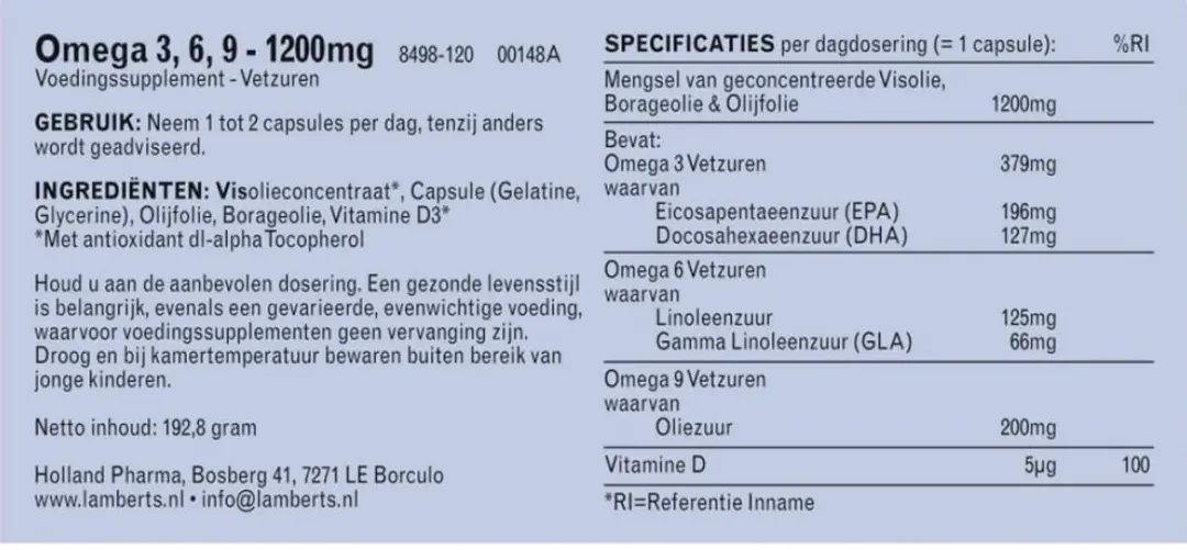 Lamberts Visolie Omega 3-6-9 120 Capsules