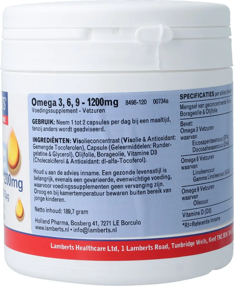 Lamberts Visolie Omega 3-6-9 120 Capsules