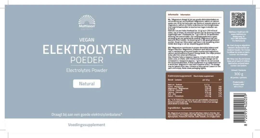 Mattisson Elektrolytenpoeder Natural 300g