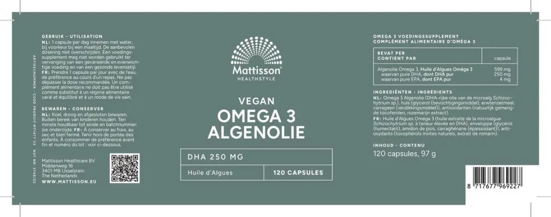 Mattisson Vegan Algenolie Omega 3 DHA 260mg - 120 Capsules