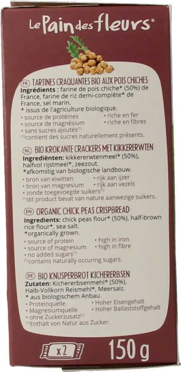 Le Pain des Fleurs Kikkererwt Cracker Bio 150g