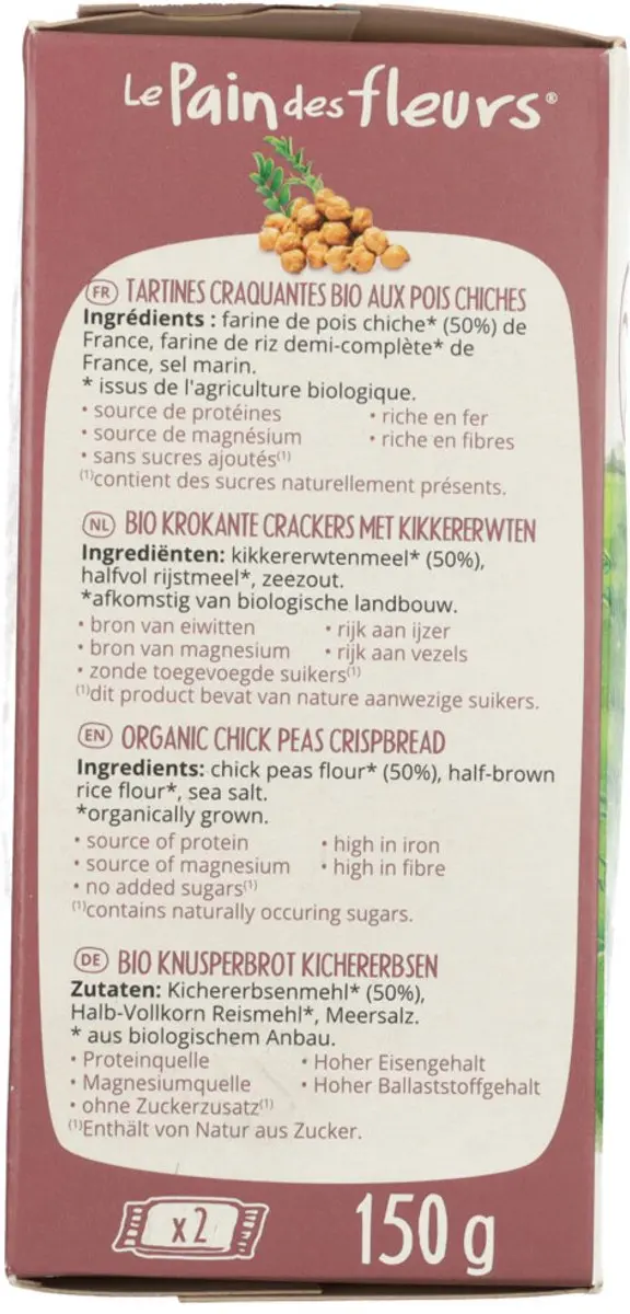 Le Pain des Fleurs Kikkererwt Cracker Bio 150g
