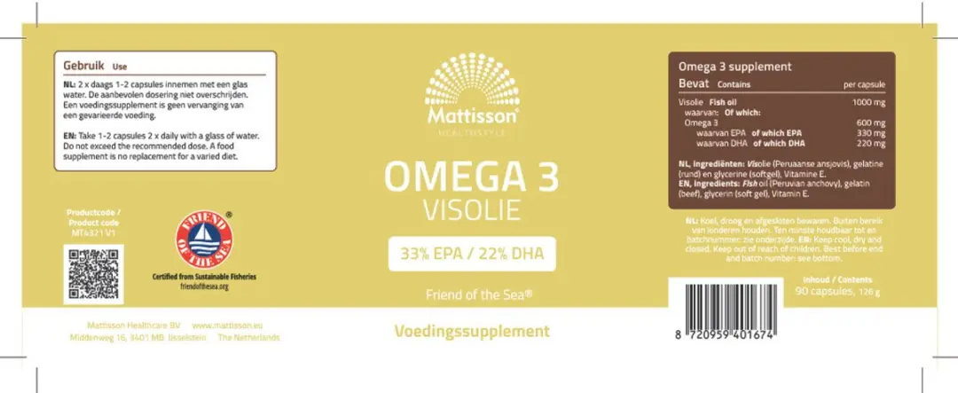 Mattisson Omega 3 Visolie 1000mg - 90 Capsules