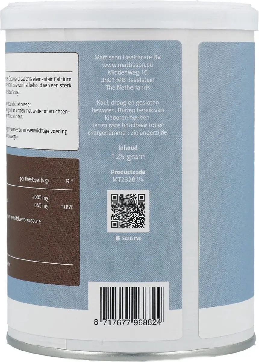 Mattisson Calcium Citraat Poeder 125g