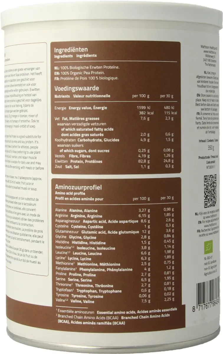 Mattisson Biologische Erwtenproteïne 80% - 350g - afbeelding 6 van 6