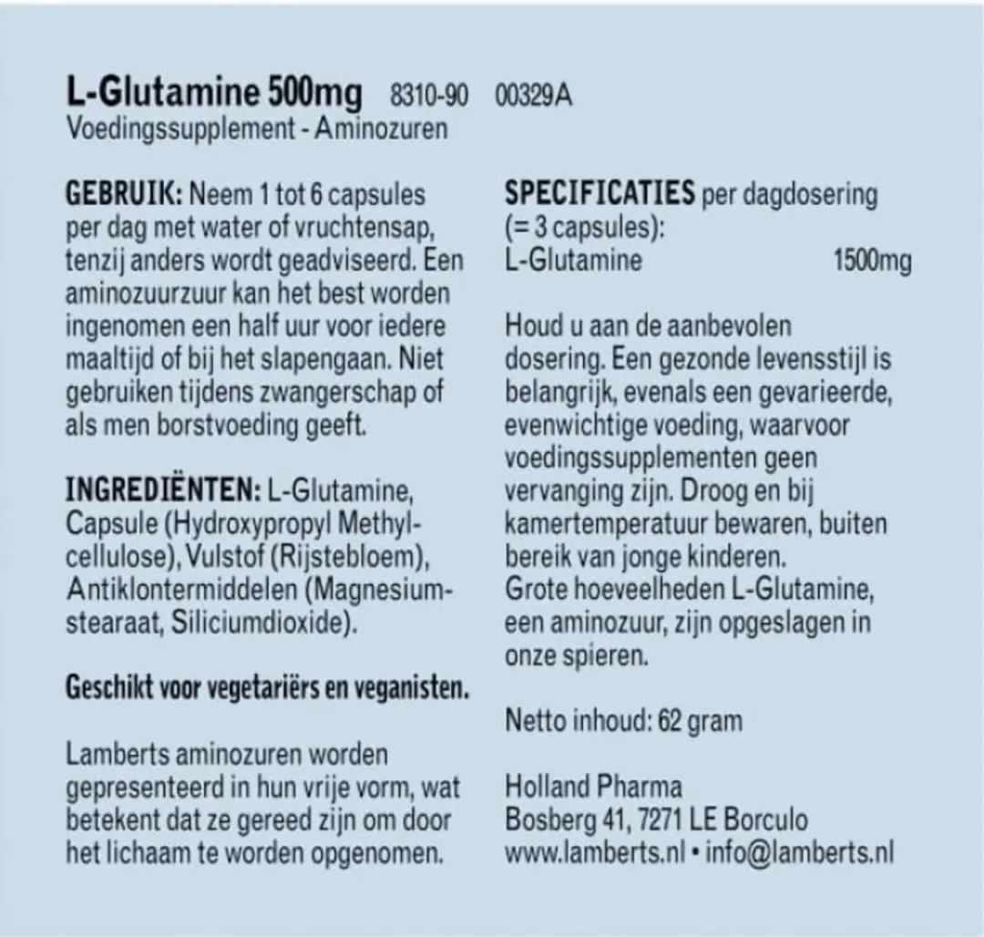 Lamberts L-Glutamine 500mg - 90 Capsules