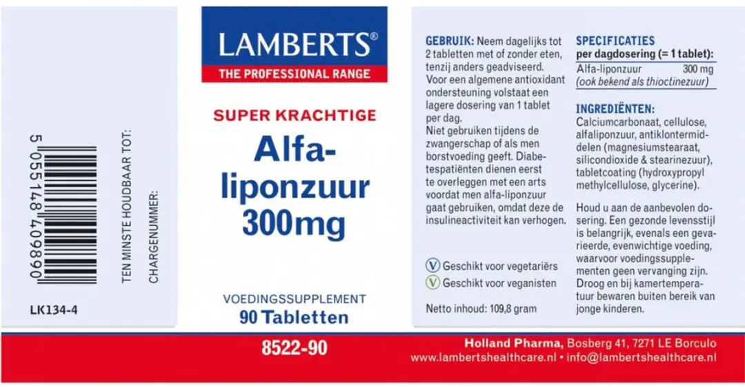 Lamberts Alfa Liponzuur 300mg 90 Tabletten
