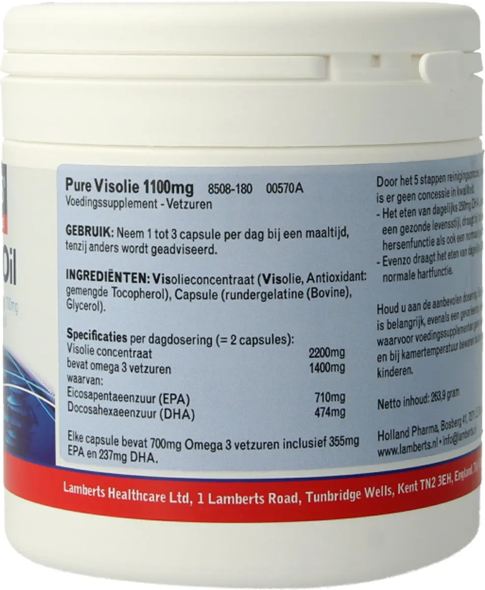 Lamberts Pure Visolie 1100mg - 180 Capsules