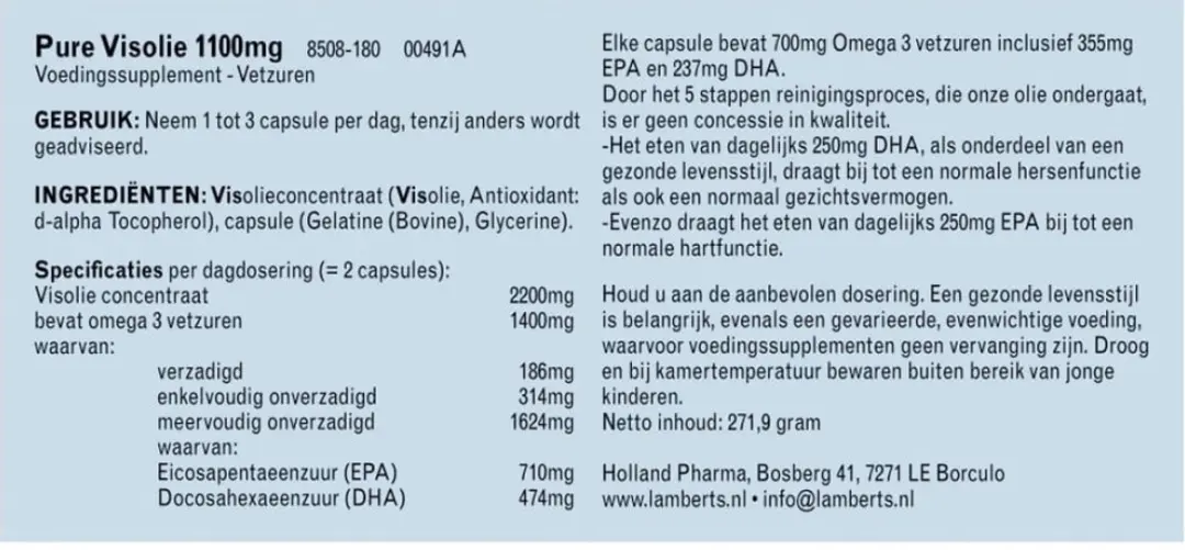 Lamberts Pure Visolie 1100mg - 180 Capsules
