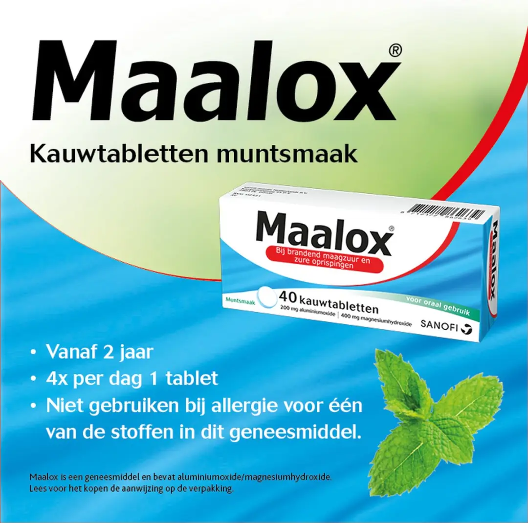 Maalox Kauwtabletten Muntsmaak - 40 Stuks