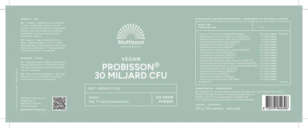 Mattisson Pre en Probiotica 30 miljard CFU 125g