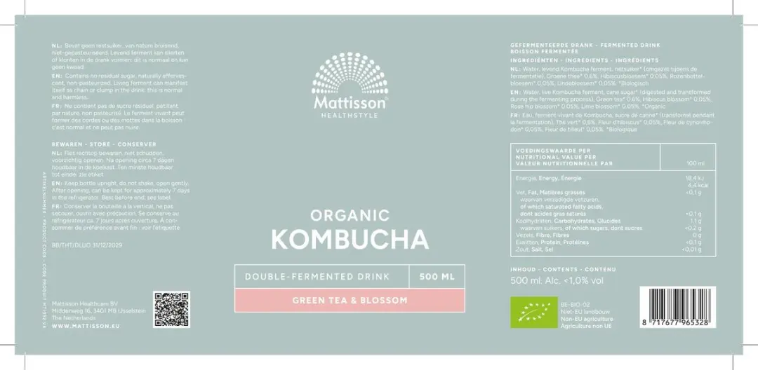 Mattisson Biologische Kombucha Groene thee & Bloesem 500ml
