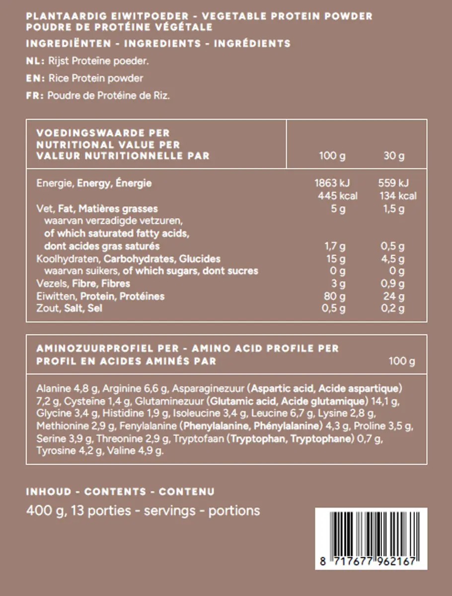 Mattisson Rijst Proteïne Poeder 400g - 80% Eiwit - Naturel