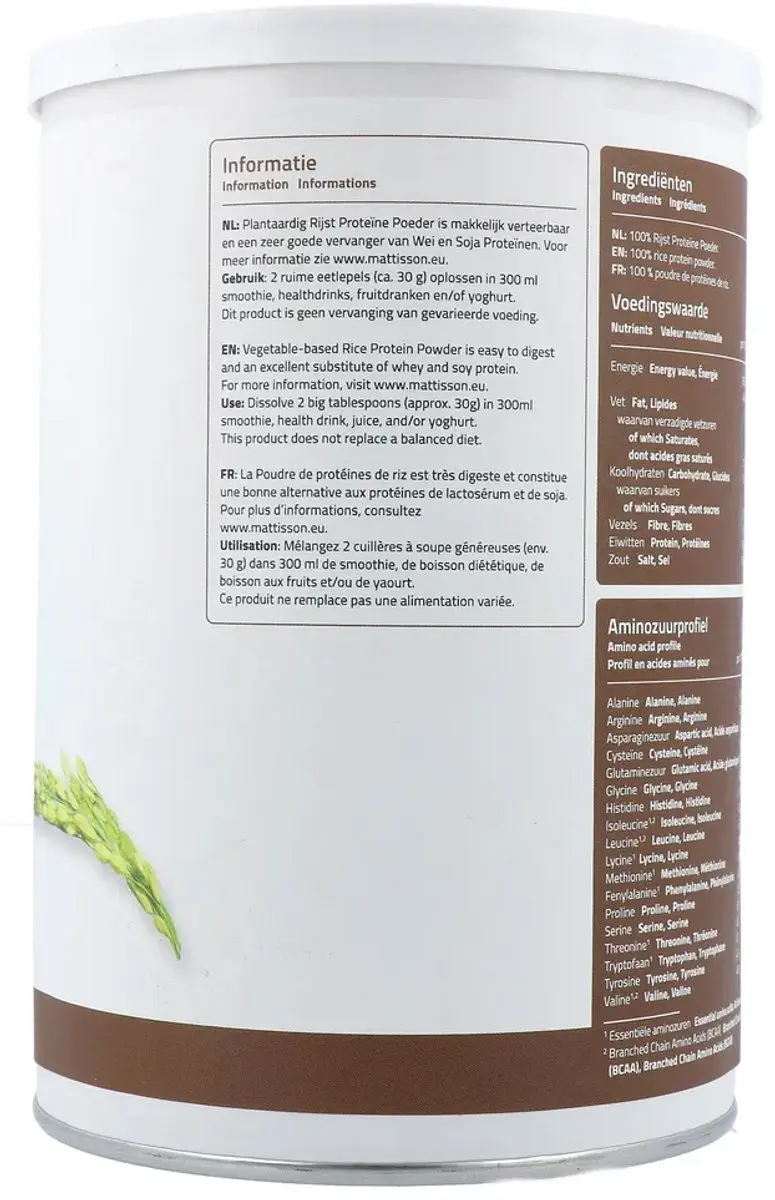 Mattisson Rijst Proteïne Poeder 400g - 80% Eiwit - Naturel - afbeelding 6 van 6
