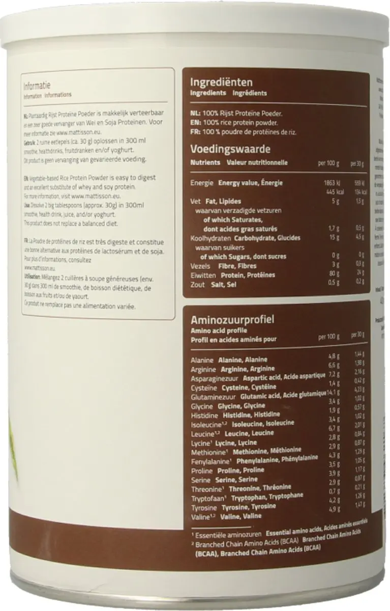 Mattisson Rijst Proteïne Poeder 400g - 80% Eiwit - Naturel