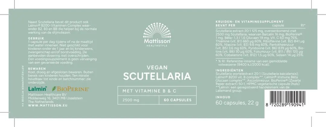 Mattisson Scutellaria Extract 2500mg Capsules - 60 Stuks