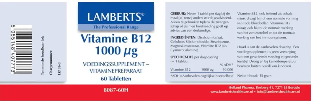 Lamberts Vitamine B12 Methylcobalamine 1000mcg - 60 Tabletten