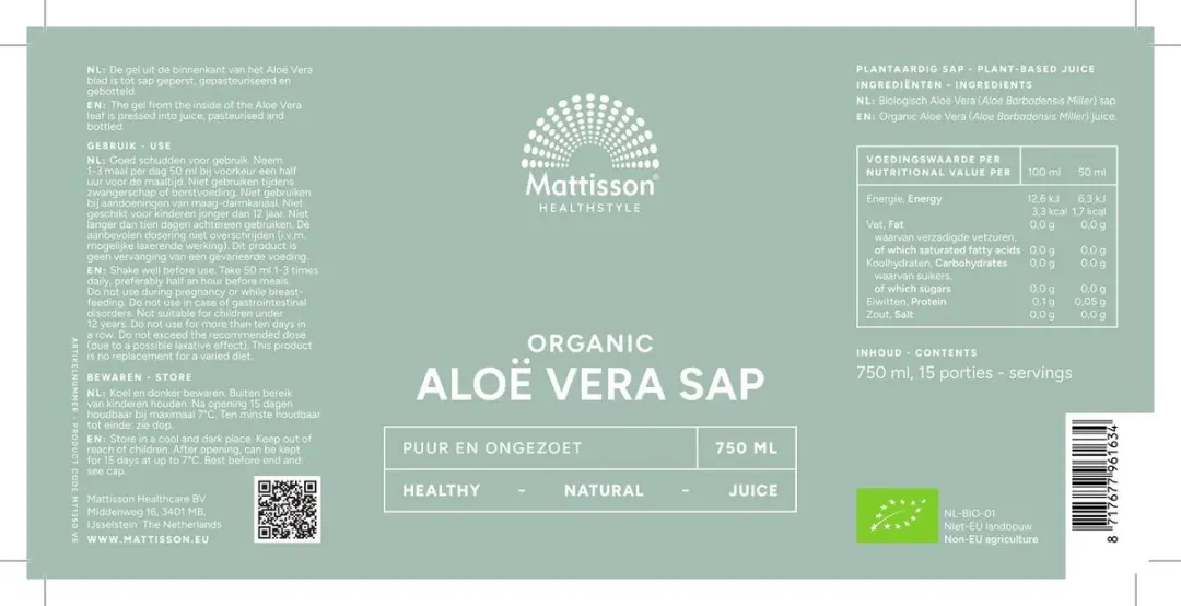 Mattisson Biologisch Aloë Vera Sap 750ml