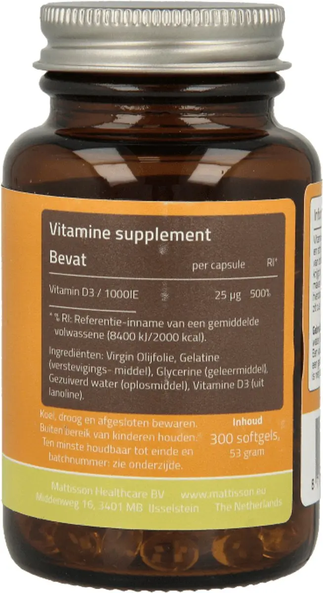 Mattisson Vitamine D3 25 mcg 1000 IU 300 Tabletten
