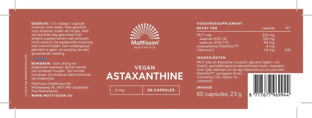 Mattisson Astaxanthine Nataxtin 4mg 60 Capsules