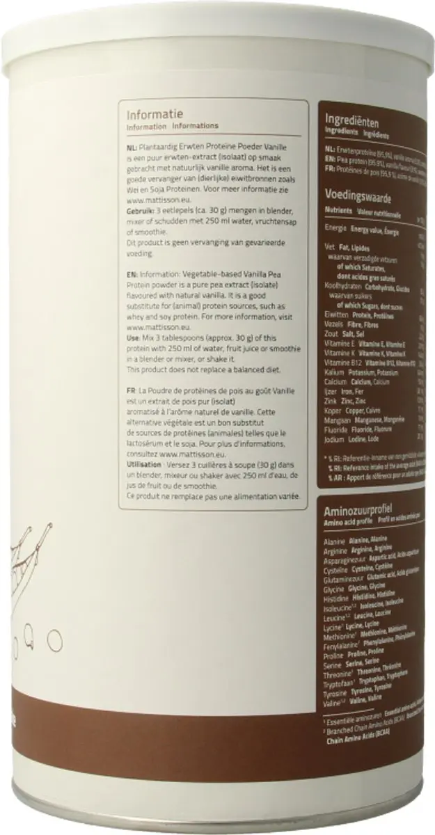 Mattisson Erwtenproteïne Poeder Vanille 350g
