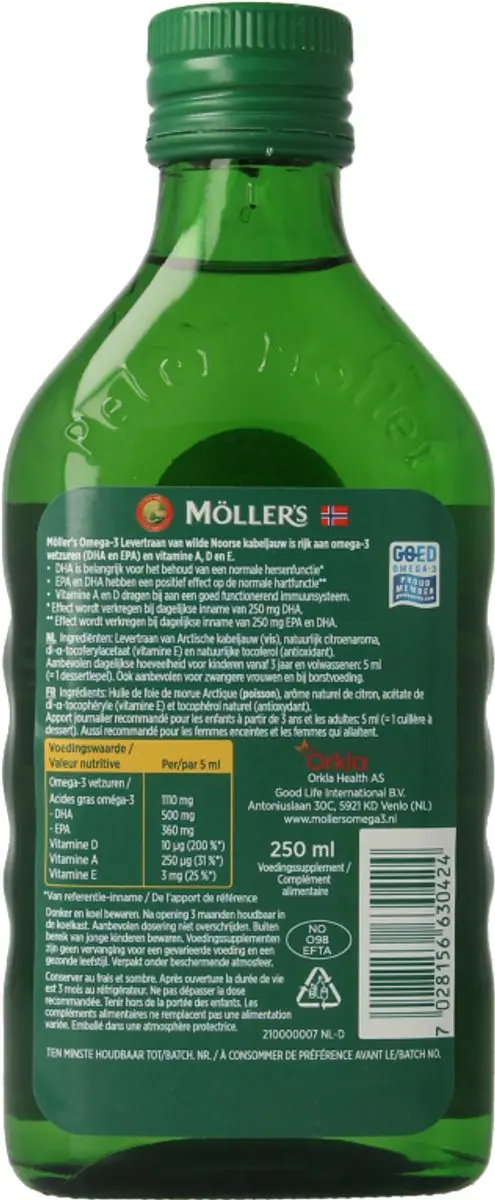 Mollers Omega-3 Citroen 250ml Voedingssupplement