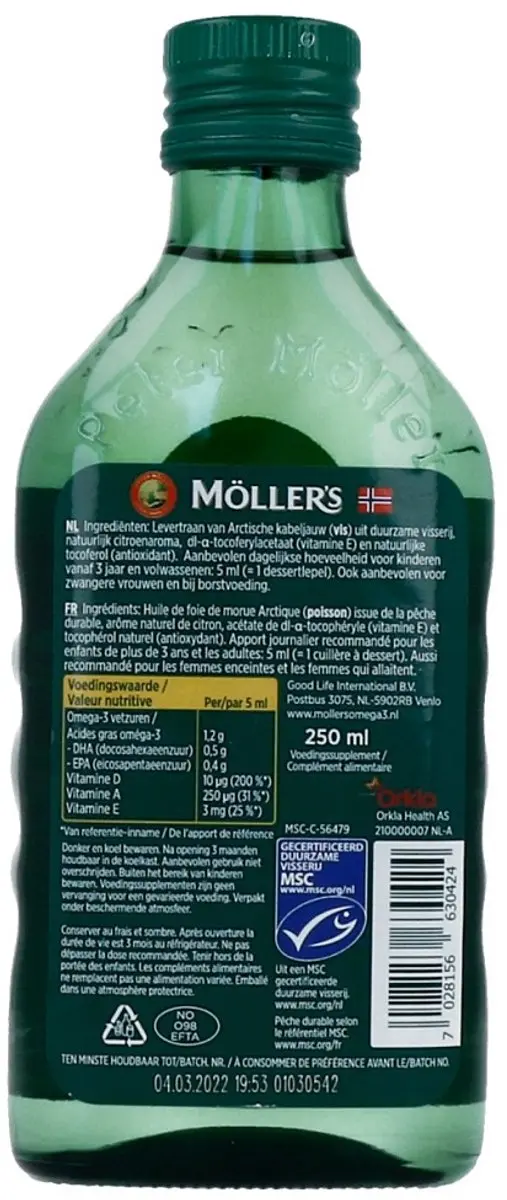 Mollers Omega-3 Citroen 250ml Voedingssupplement