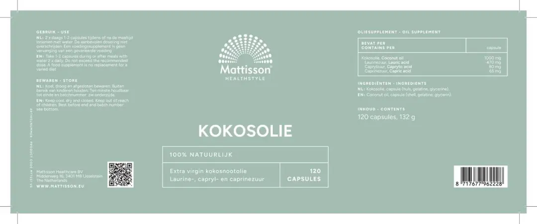 Mattisson Kokosnootolie 1000mg Capsules - 120 Stuks