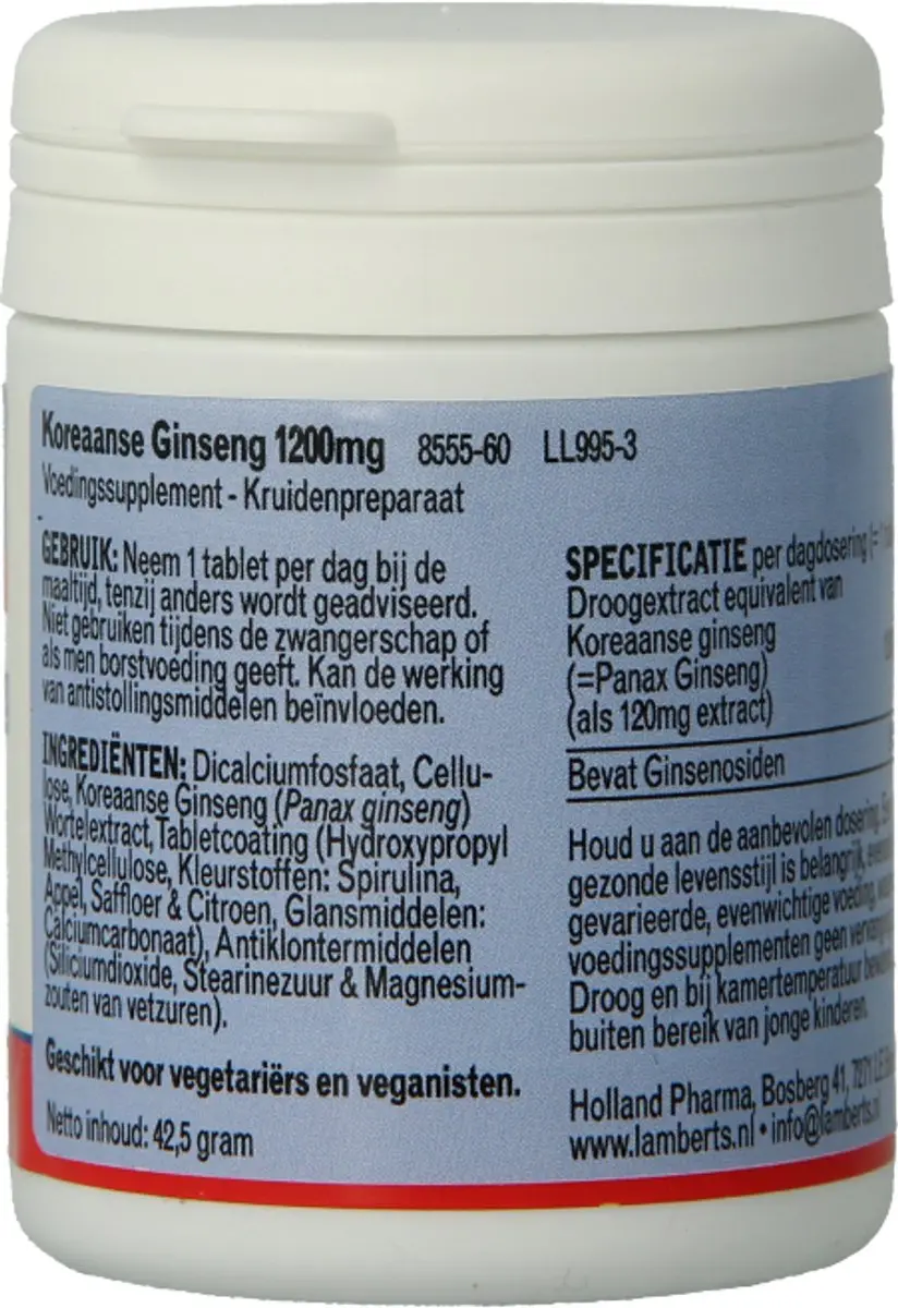Lamberts Ginseng Koreaans L8555-60 - 60 tabletten