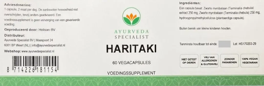 Holisan Haritaki Capsules 60 Stuks