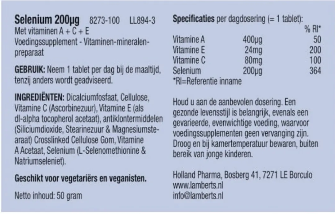 Lamberts Selenium 200mcg + Vitamine A/C/E 100 Tabletten