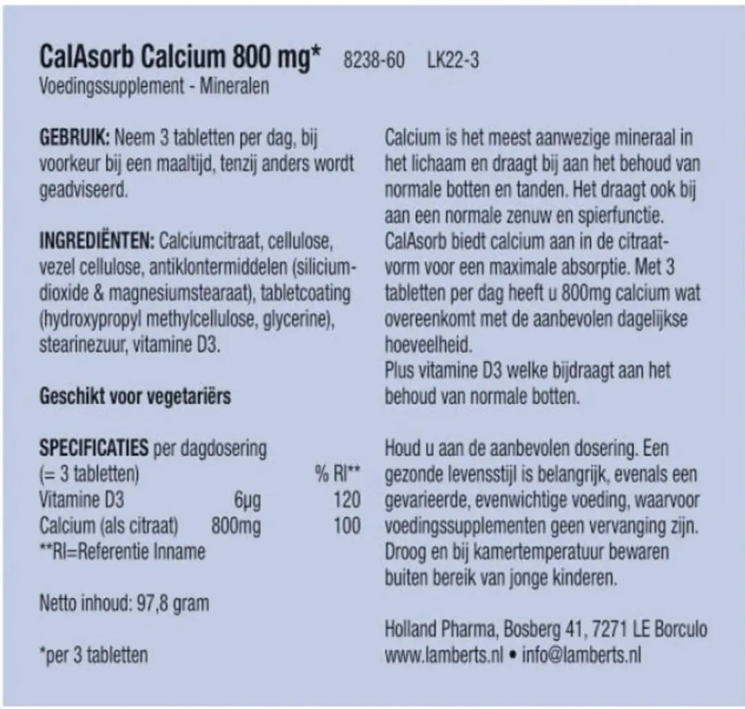 Lamberts Calasorb Calcium & Vitamine D3 60 Tabletten